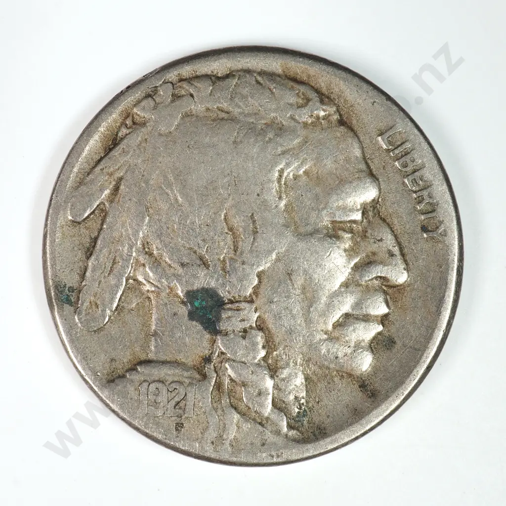 Buffalo Nickel: 1921 S - Verdigris Else Very Fine. Image 1++