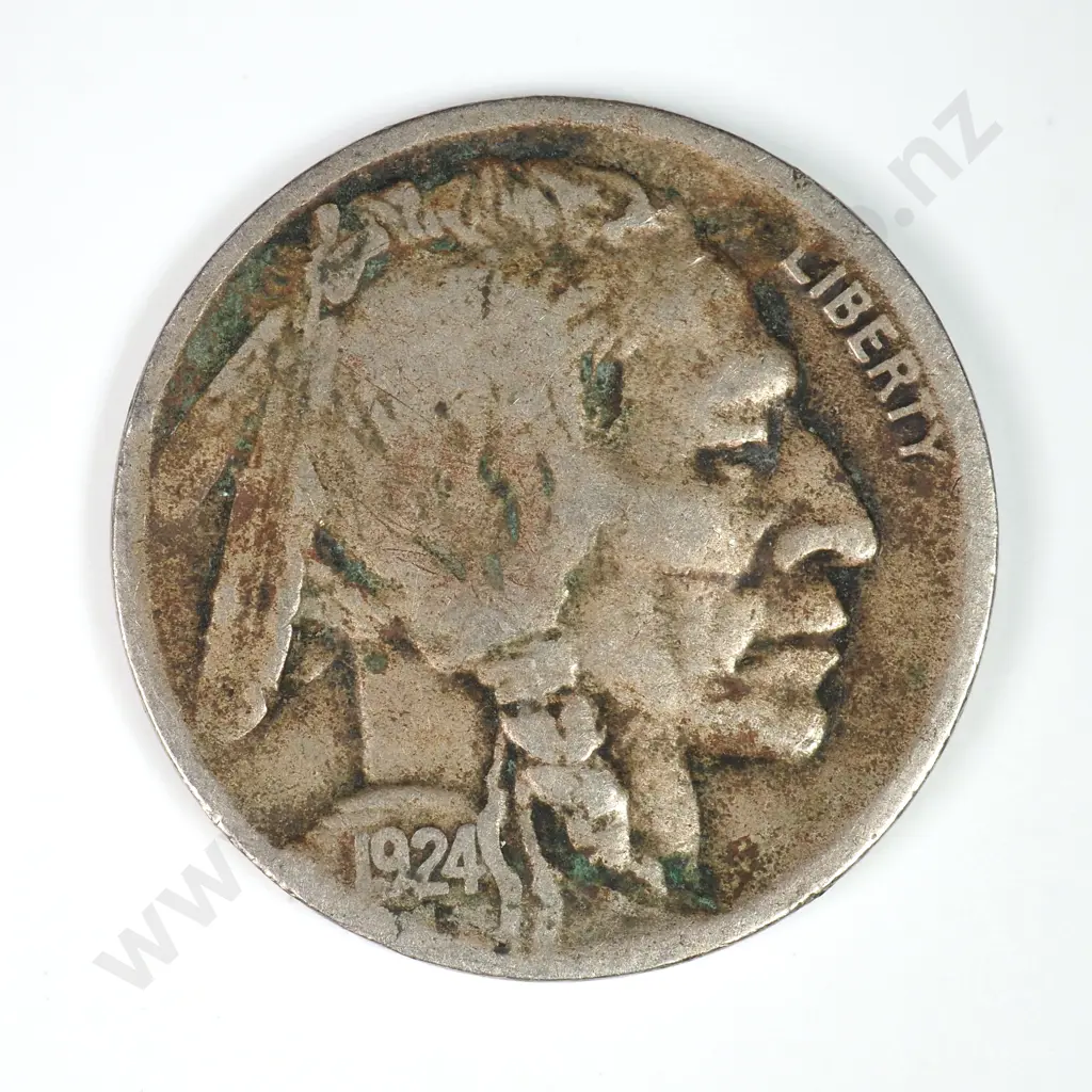 Buffalo Nickel: 1924 D - Fine. C.V USD $43 ( NZD $75 ) Image 1++