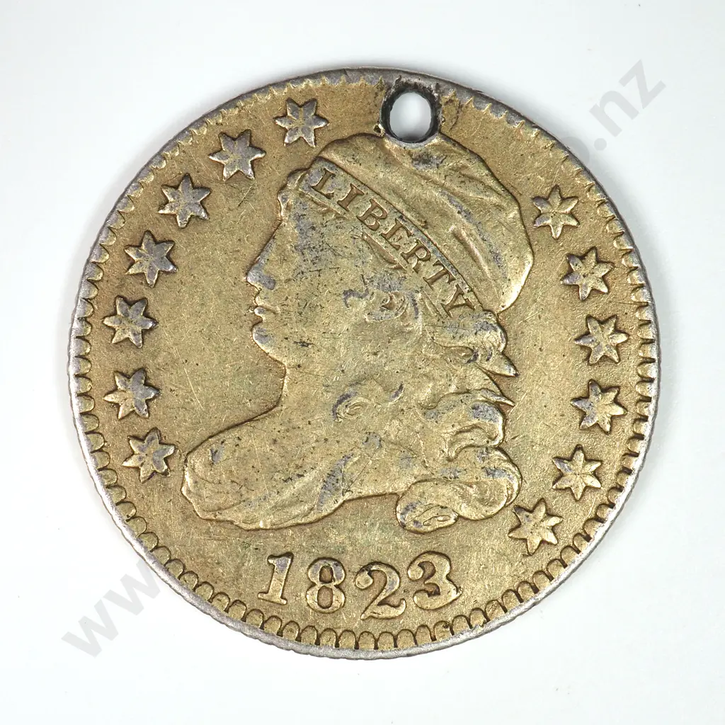 Dime - Capped Bust & Seated Liberty: 1823 - Gilded And Pierced Else Very Fine Image 1++