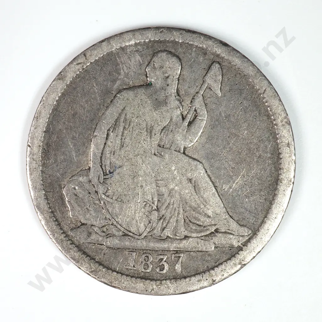 Dime - Capped Bust & Seated Liberty: 1837 Seated Liberty - Very Good. C.V USD $85 ( NZD $150 ) Image 1++