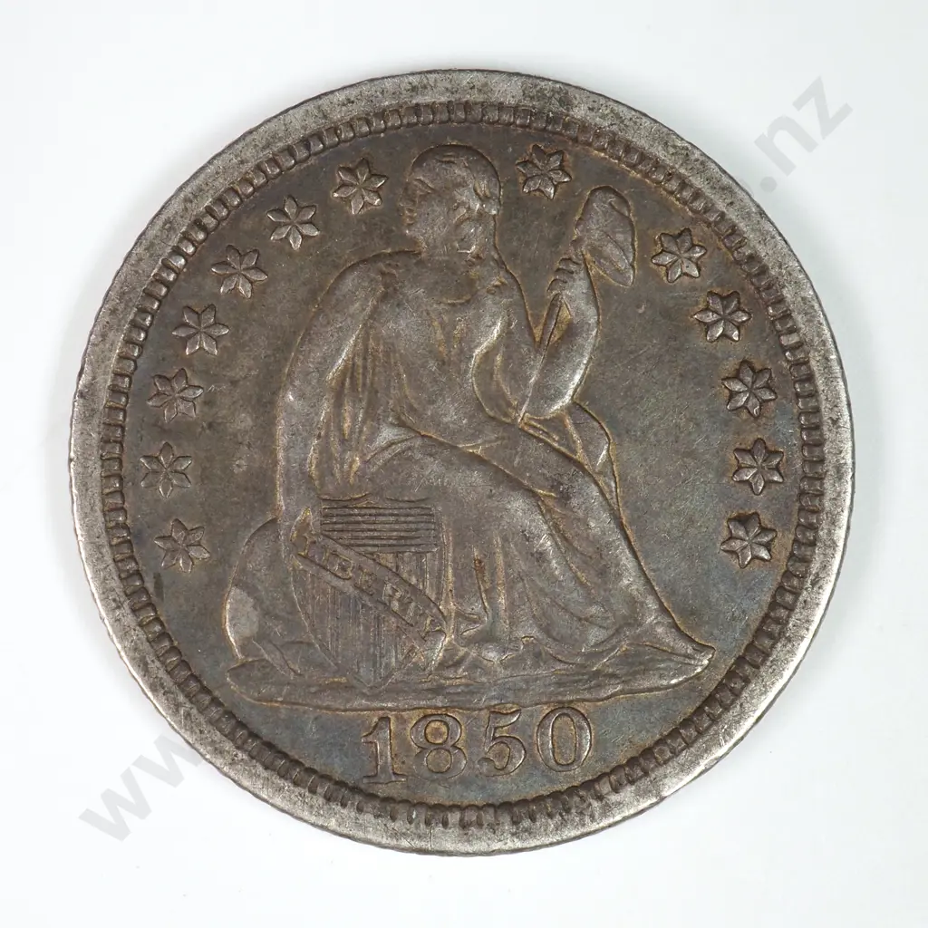 Dime - Capped Bust & Seated Liberty: 1850 - Dark Extremely Fine. C.V USD $77 ( NZD $135 ) Image 1++
