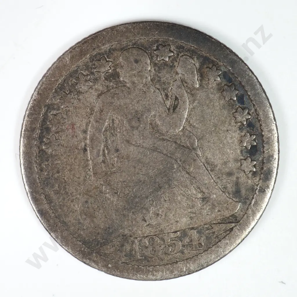Dime - Capped Bust & Seated Liberty: 1854 - Dark Very Good. C.V USD $30 ( NZD $50 ) Image 1++