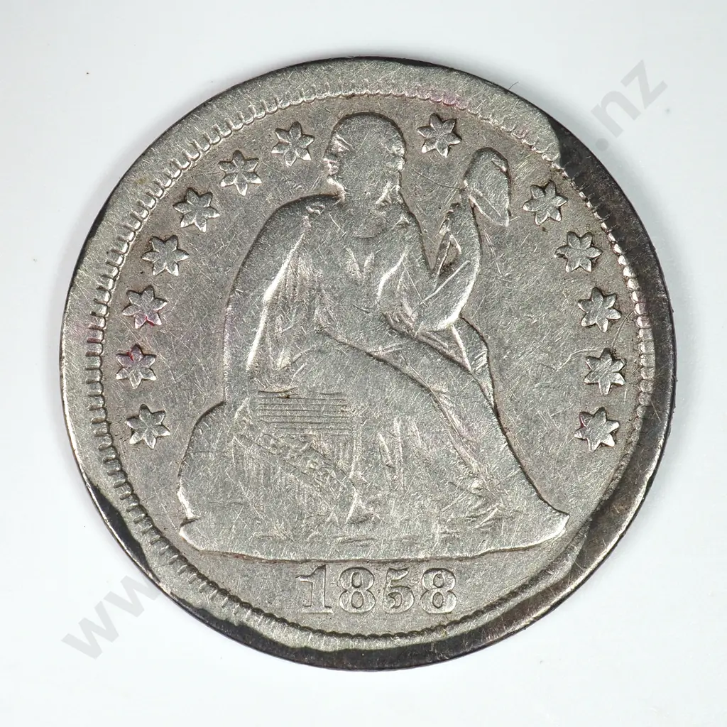 Dime - Capped Bust & Seated Liberty: 1858 O - Dark Edges Else Fine. Image 1++