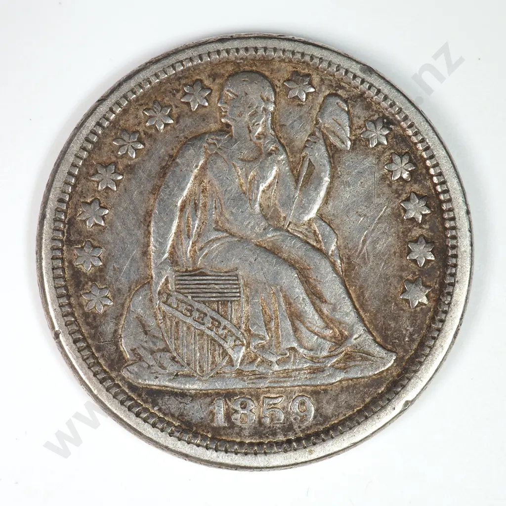 Dime - Capped Bust & Seated Liberty: 1859 - Extremely Fine. C.V USD $77 ( NZD $135 ) Image 1++