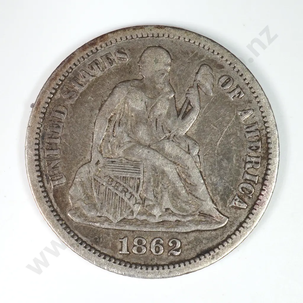 Dime - Capped Bust & Seated Liberty: 1862 - Very Fine. C.V USD $42 ( NZD $70 ) Image 1++