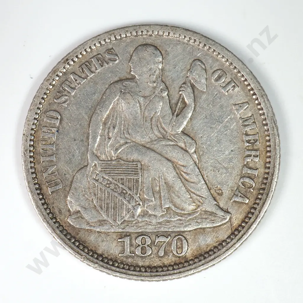 Dime - Capped Bust & Seated Liberty: 1870 - Very Fine. C.V USD $42 ( NZD $70 ) Image 1++