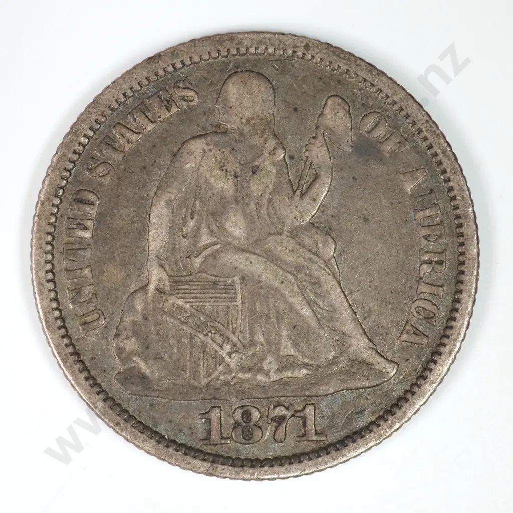 Dime - Capped Bust & Seated Liberty: 1871 - Very Fine. C.V USD $42 ( NZD $70 ) Image 1++