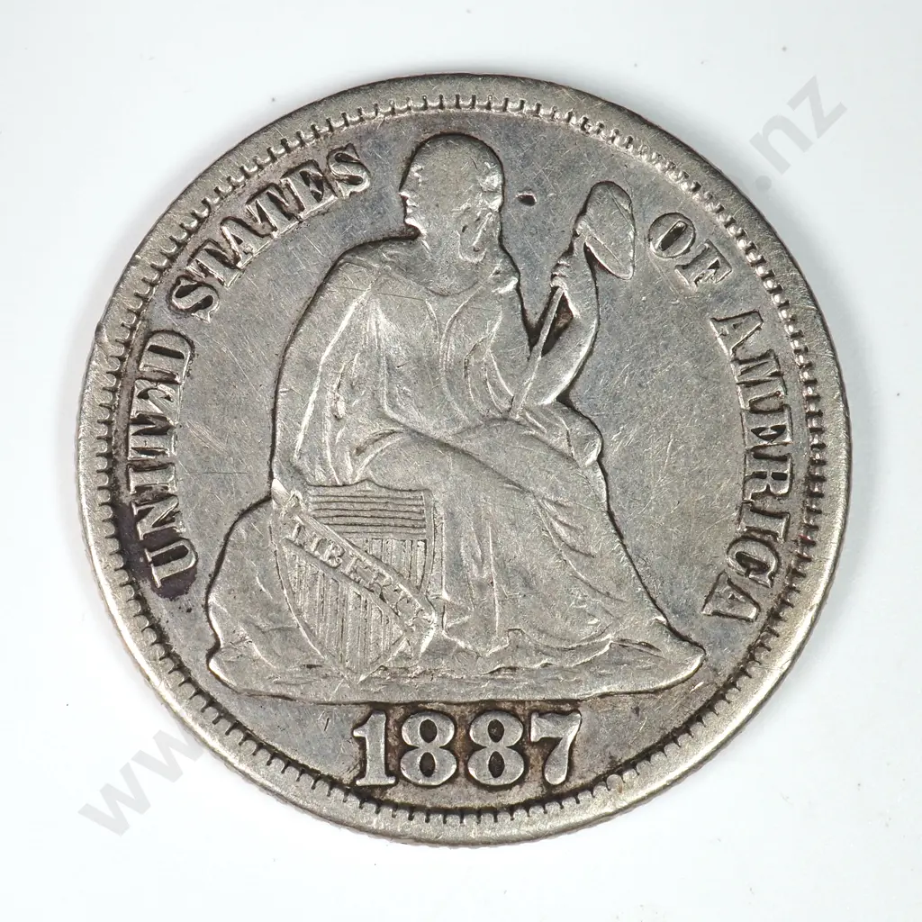 Dime - Capped Bust & Seated Liberty: 1887 - Very Fine. C.V USD $34 ( NZD $60 ) Image 1++