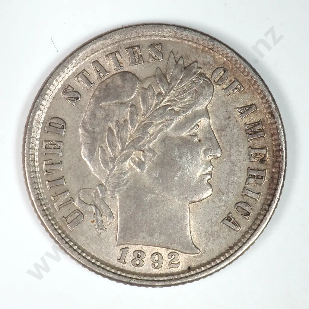 Barber Dime: 1892 - Almost Uncirculated. C.V USD $96 ( NZD $165 ) Image 1++