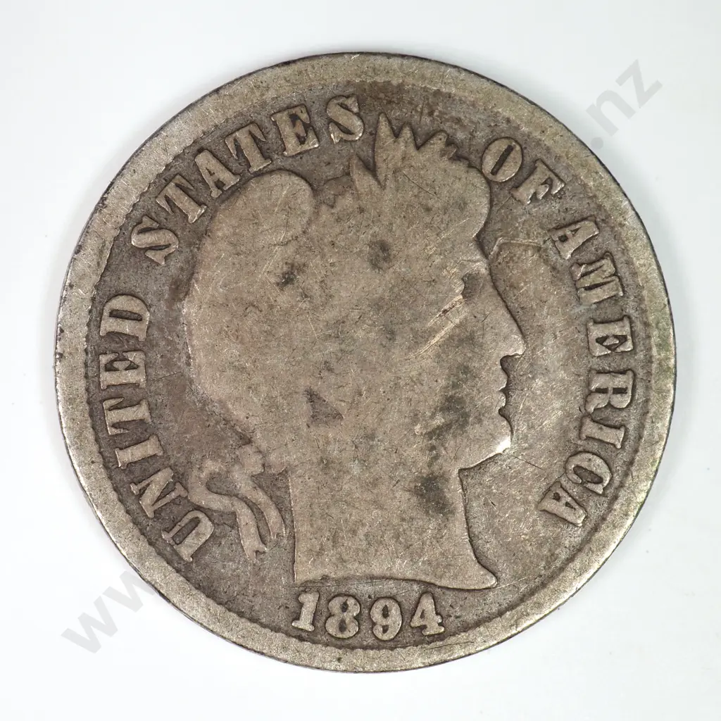 Barber Dime: 1894 - Very Good. C.V USD $65 ( NZD $110 ) Image 1++
