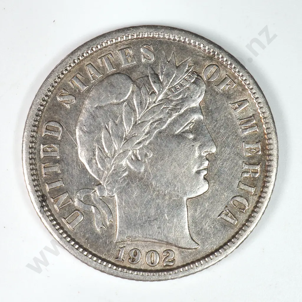 Barber Dime: 1902 - Extremely Fine. C.V USD $42 ( NZD $70 ) Image 1++