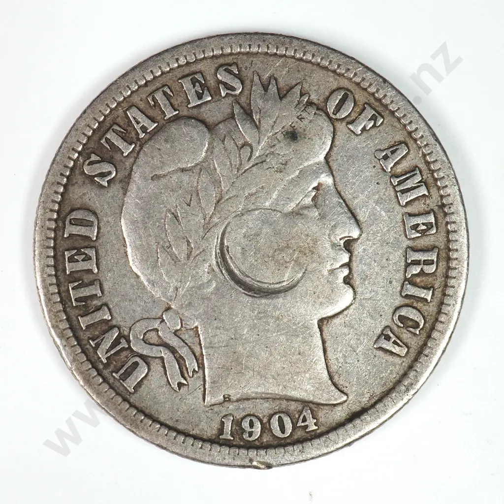 Barber Dime: 1904 S - Obverse Damage Else Very Fine. Image 1++