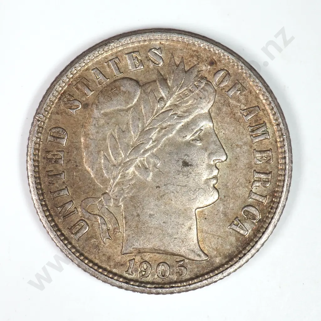 Barber Dime: 1905 - Extremely Fine. C.V USD $42 ( NZD $70 ) Image 1++