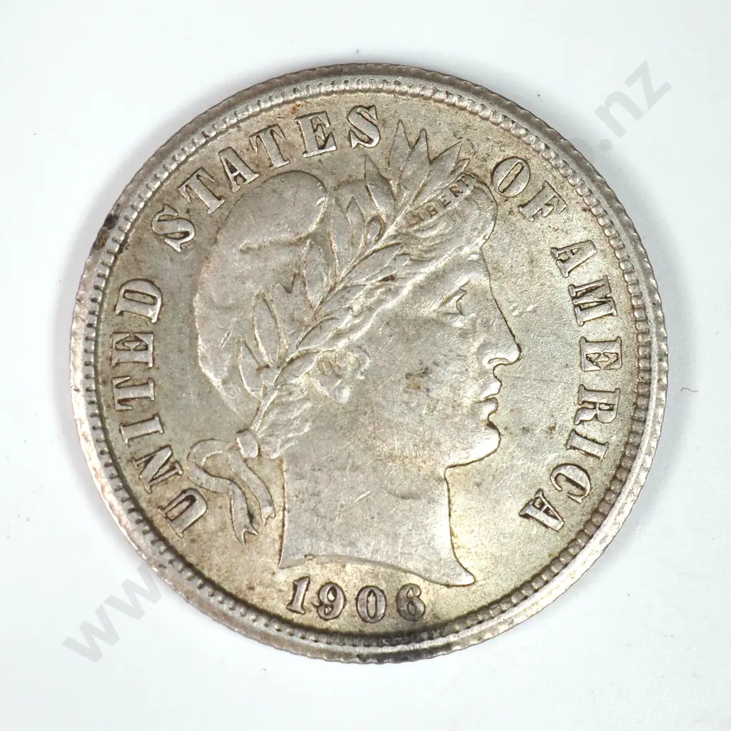 Barber Dime: 1906 - Extremely Fine. C.V USD $42 ( NZD $70 ) Image 1++