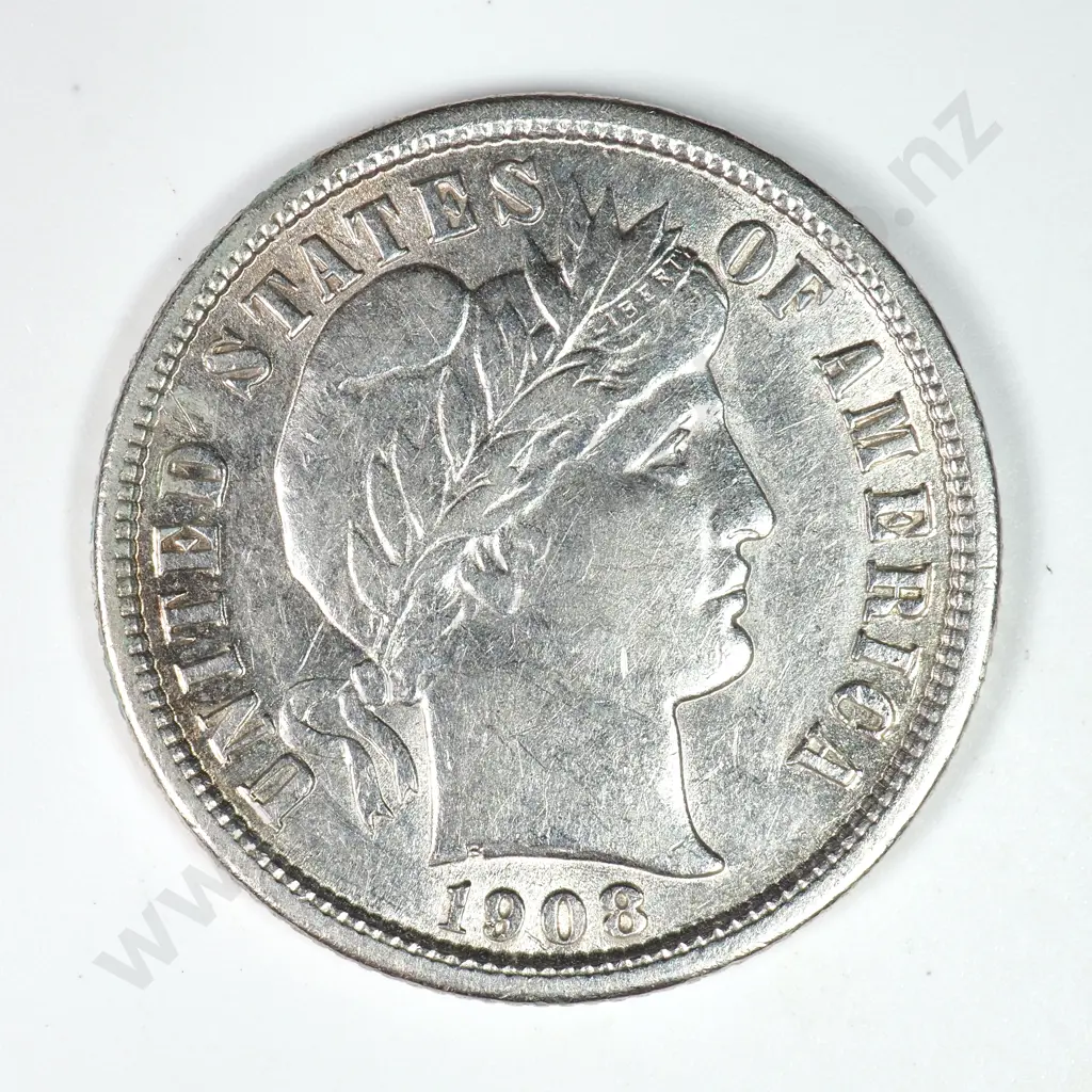 Barber Dime: 1908 S - Extremely Fine. C.V USD $73 ( NZD $125 ) Image 1++