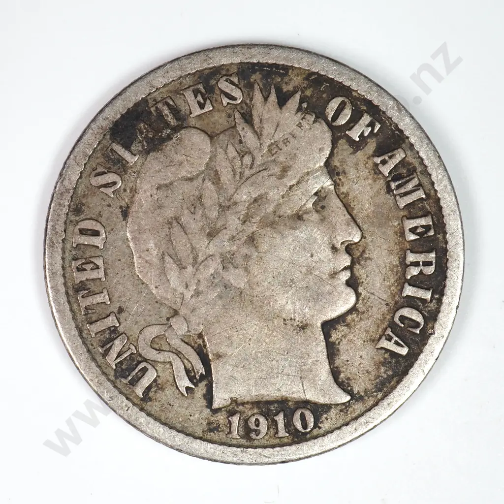 Barber Dime: 1910 - Very Fine. C.V USD $23 ( NZD $40 ) Image 1++