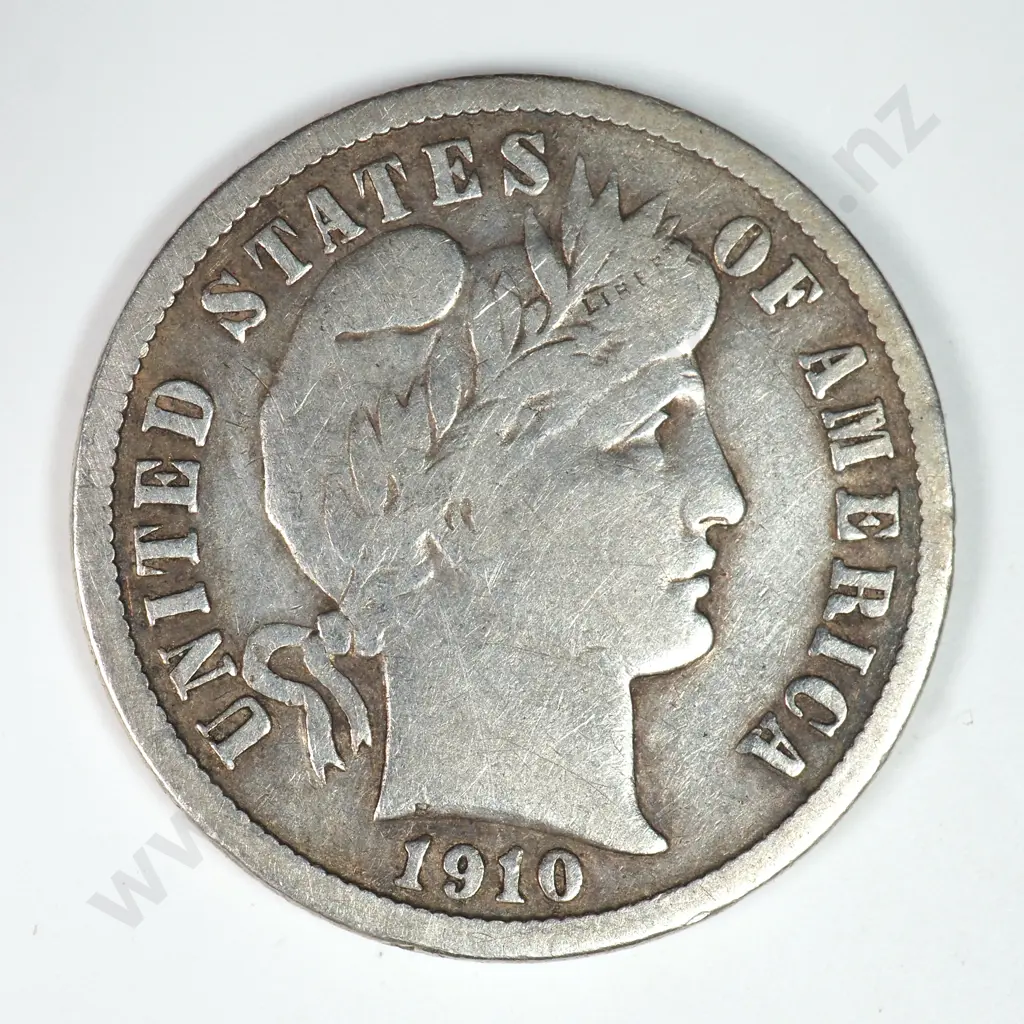 Barber Dime: 1910 D - Fine. C.V USD $23 ( NZD $40 ) Image 1++