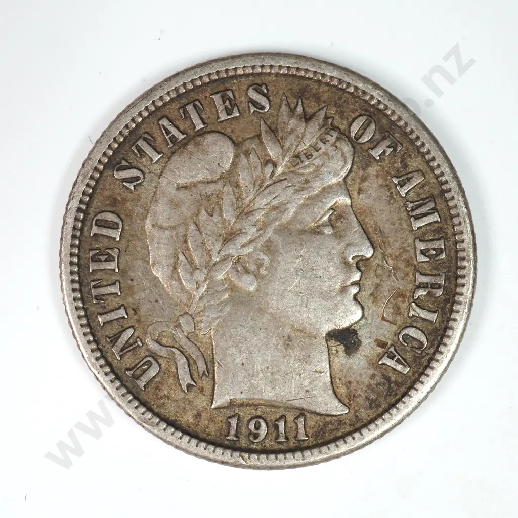 Barber Dime: 1911 - Very Fine. C.V USD $23 ( NZD $40 ) Image 1++