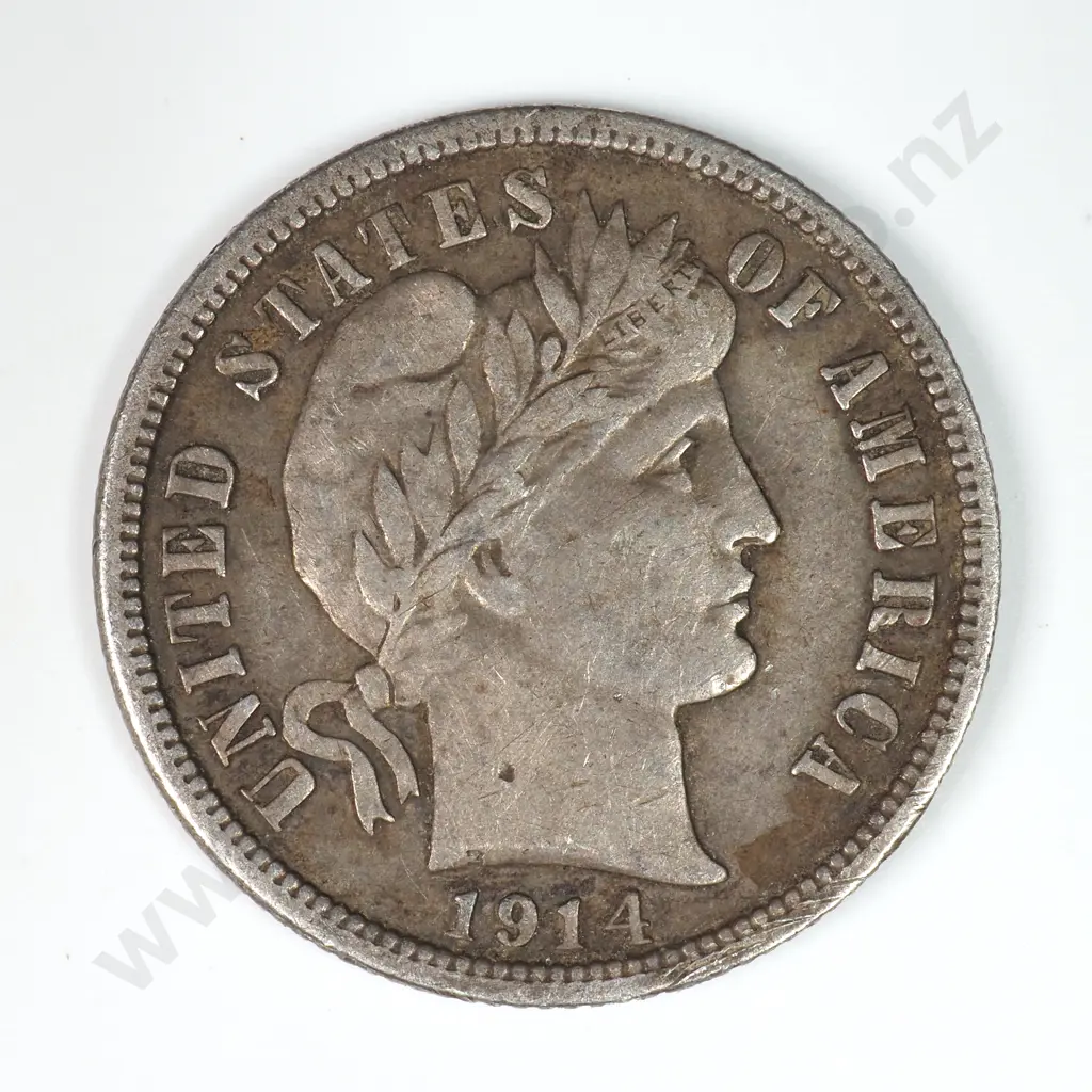 Barber Dime: 1914 - Very Fine. C.V USD $23 ( NZD $40 ) Image 1++