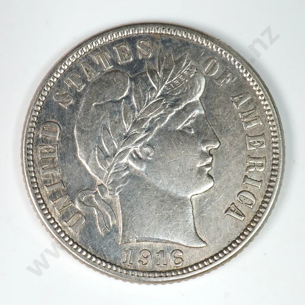 Barber Dime: 1916 - Almost Uncirculated. C.V USD $96 ( NZD $165 ) Image 1++