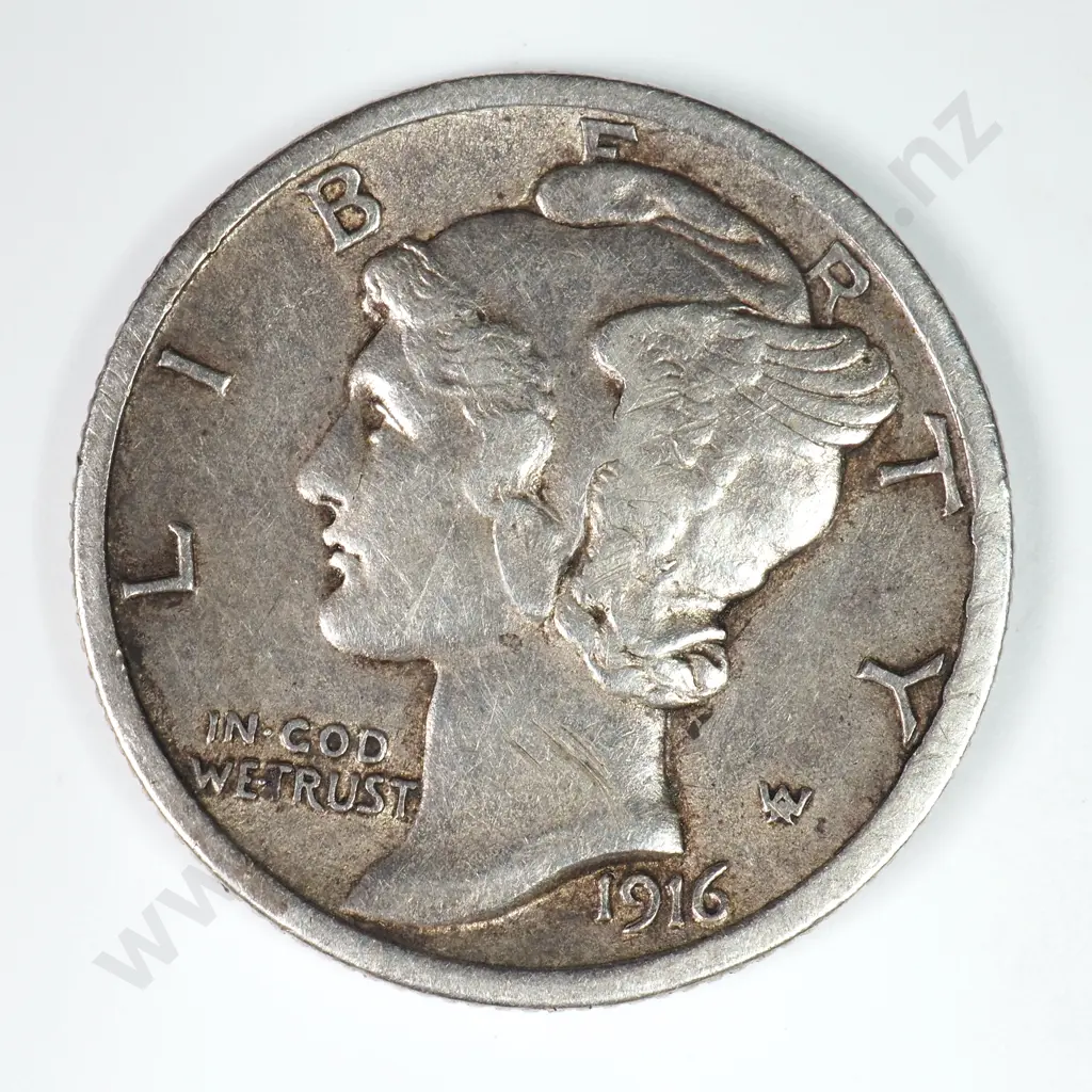 Mercury Dime: 1916 - Extremely Fine ( Scratch Obverse ). Image 1++