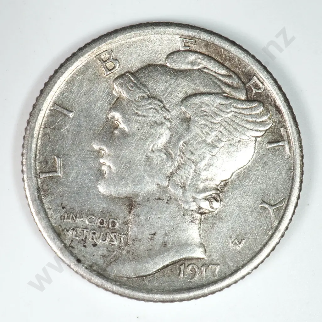 Mercury Dime: 1917 - Almost Uncirculated. C.V USD $19 ( NZD $35 ) Image 1++