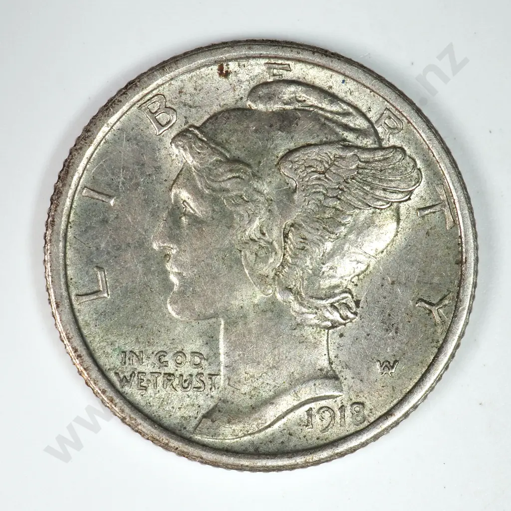 Mercury Dime: 1918 - Almost Uncirculated. C.V USD $54 ( NZD $95 ) Image 1++