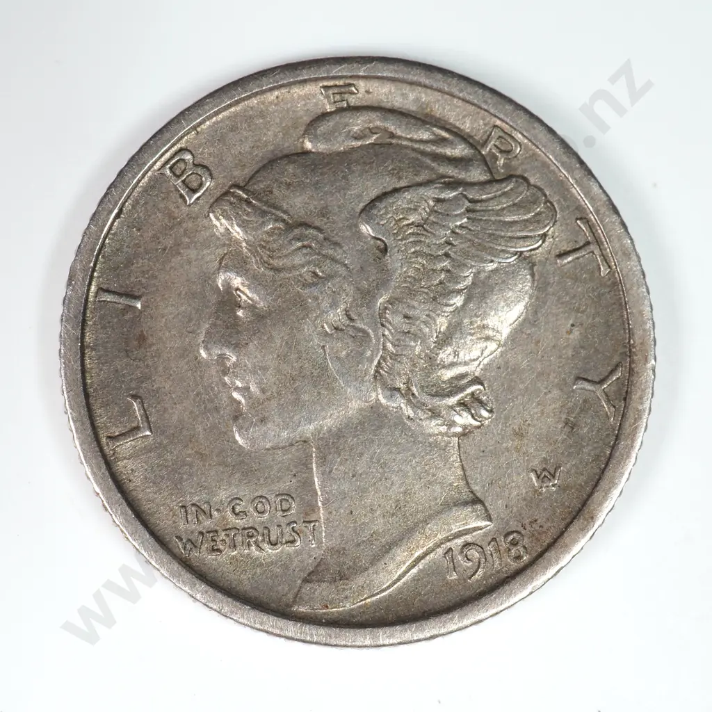 Mercury Dime: 1918 S - Extremely Fine. C.V USD $26 ( NZD $45 ) Image 1++