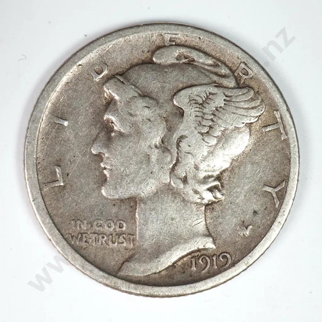 Mercury Dime: 1919 S - Very Fine. C.V USD $23 ( NZD $40 ) Image 1++