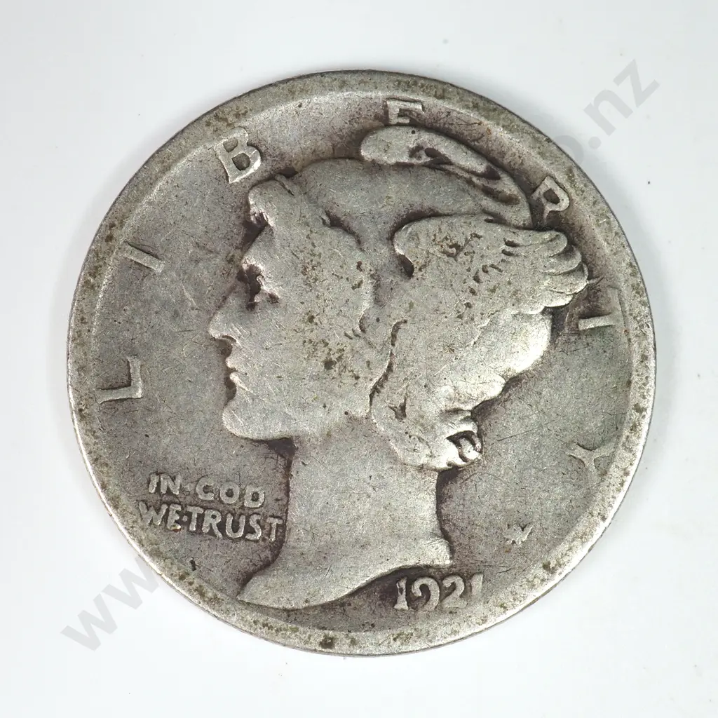 Mercury Dime: 1921 D - Very Good. C.V USD $167 ( NZD $290 ) Image 1++