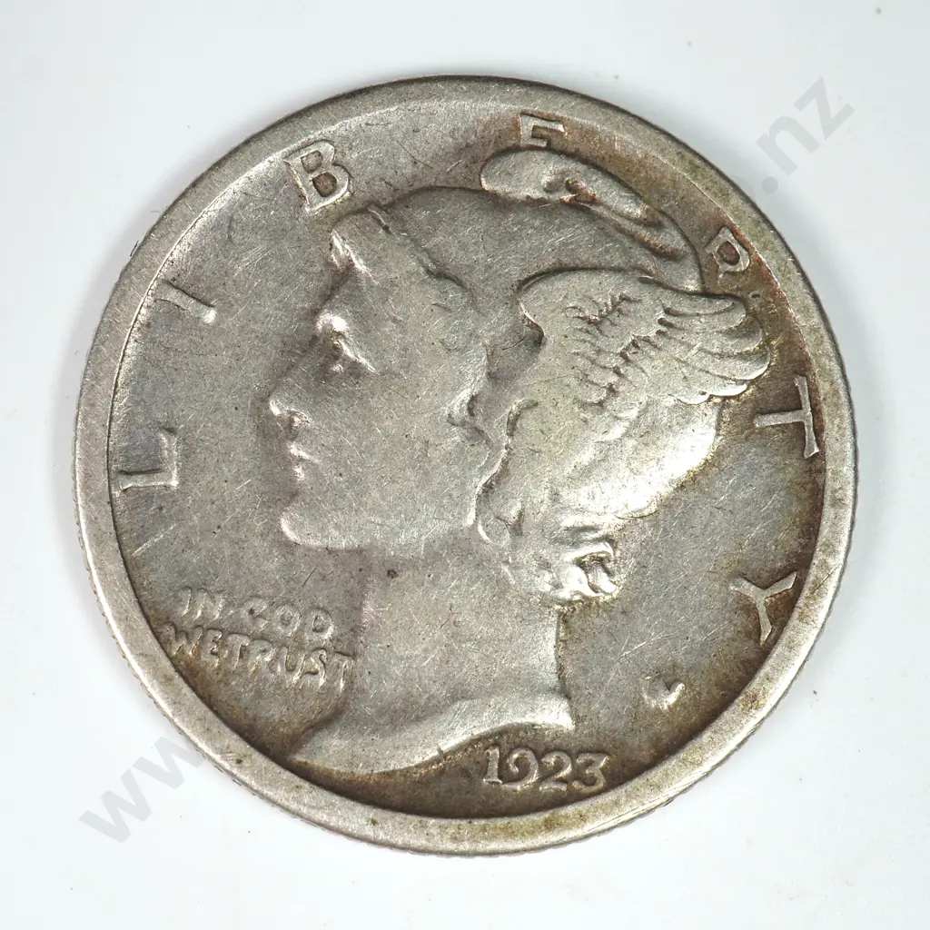 Mercury Dime: 1923 S - Very Fine. C.V USD $26 ( NZD $45 ) Image 1++
