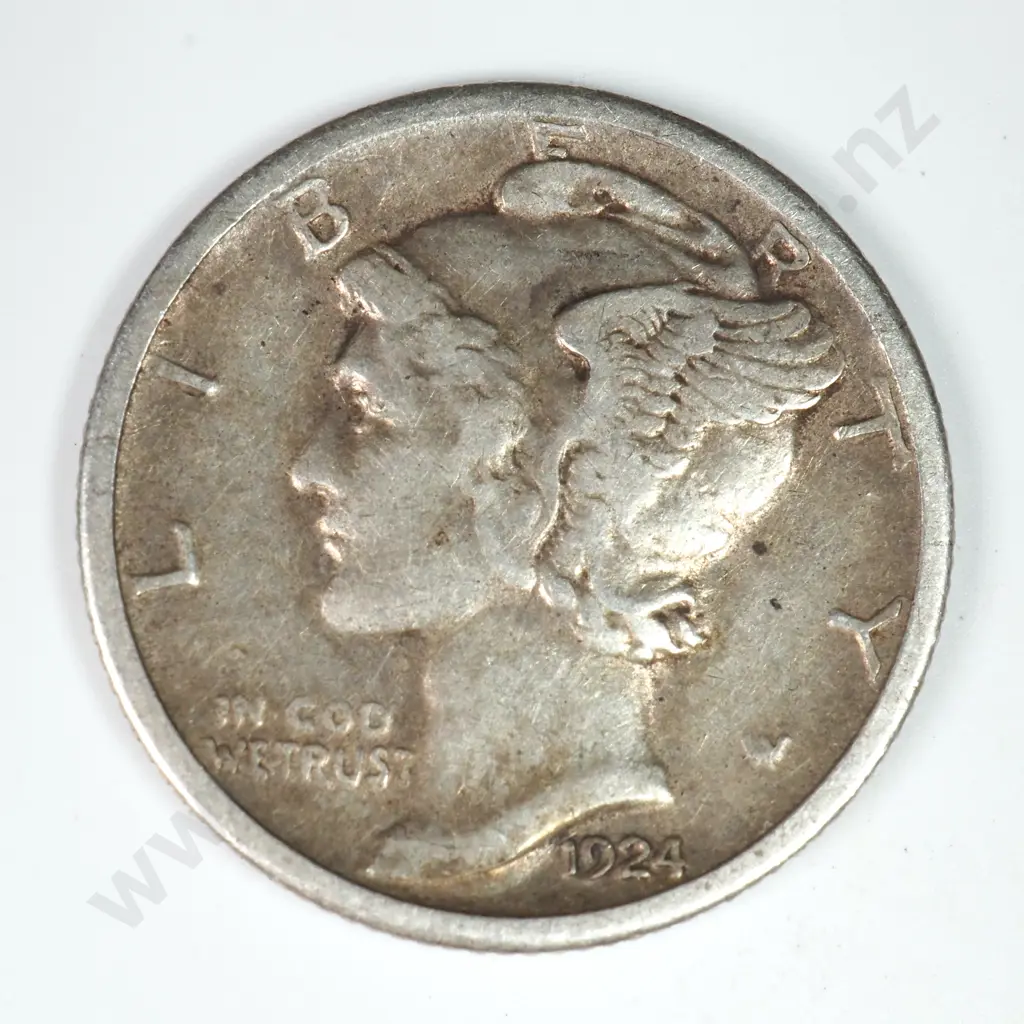 Mercury Dime: 1924 S - Very Fine. C.V USD $16 ( NZD $30 ) Image 1++
