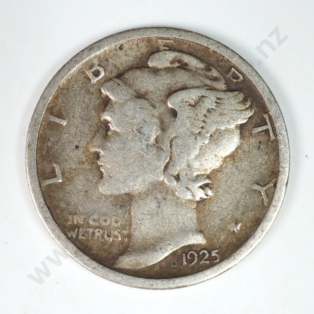 Mercury Dime: 1925 S - Very Fine. C.V USD $26 ( NZD $45 ) Image 1++