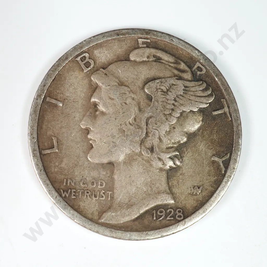 Mercury Dime: 1928 D - Very Fine. C.V USD $29 ( NZD $50 ) Image 1++