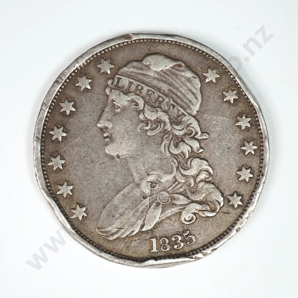 Capped Bust & Seated Liberty Quarter Dollar: 1835 - Damage To Rim Else Very Fine Image 1++
