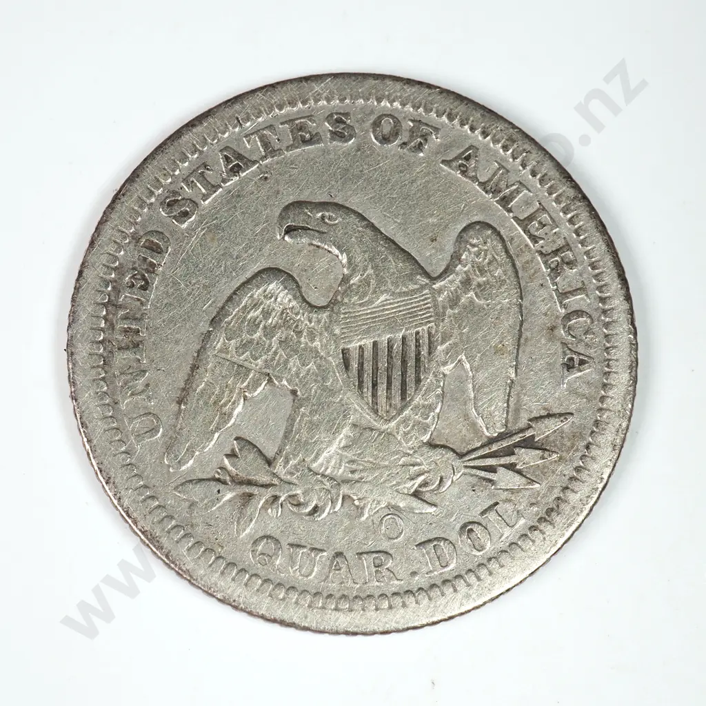 Capped Bust & Seated Liberty Quarter Dollar: 1854 O - Very Good. C.V USD $79 ( NZD $135 ) Image 1++