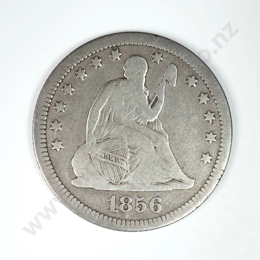 Capped Bust & Seated Liberty Quarter Dollar: 1856 - Very Good. C.V USD $48 ( NZD $85 ) Image 1++