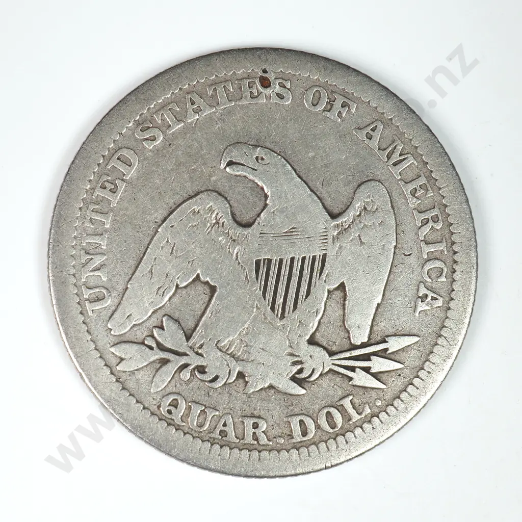 Capped Bust & Seated Liberty Quarter Dollar: 1856 - Very Good. C.V USD $48 ( NZD $85 ) Image 1++