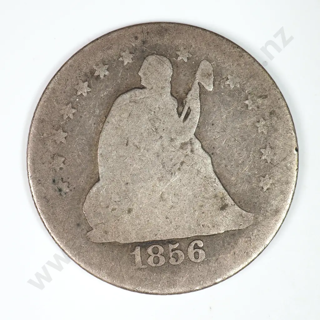 Capped Bust & Seated Liberty Quarter Dollar: 1856 O - Good. C.V USD $66 ( NZD $115 ) Image 1++