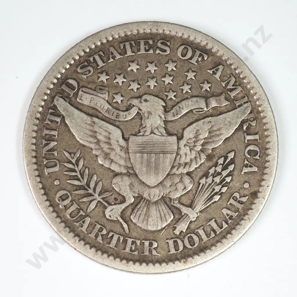 Barber Quarter Dollar: 1894 - Very Fine. C.V USD $79 ( NZD $135 ) Image 1++