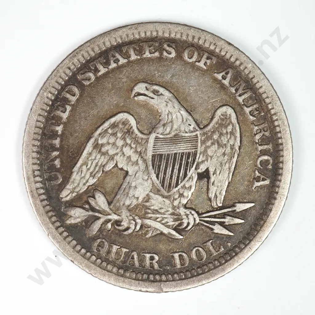 Capped Bust & Seated Liberty Quarter Dollar: 1858 - Fine. C.V USD $60 ( NZD $105 ) Image 1++