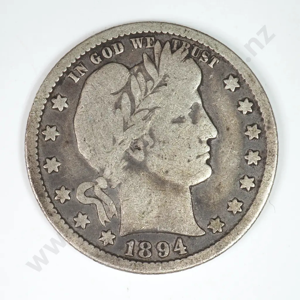 Barber Quarter Dollar: 1894 O - Very Good. C.V USD $36 ( NZD $60 ) Image 1++
