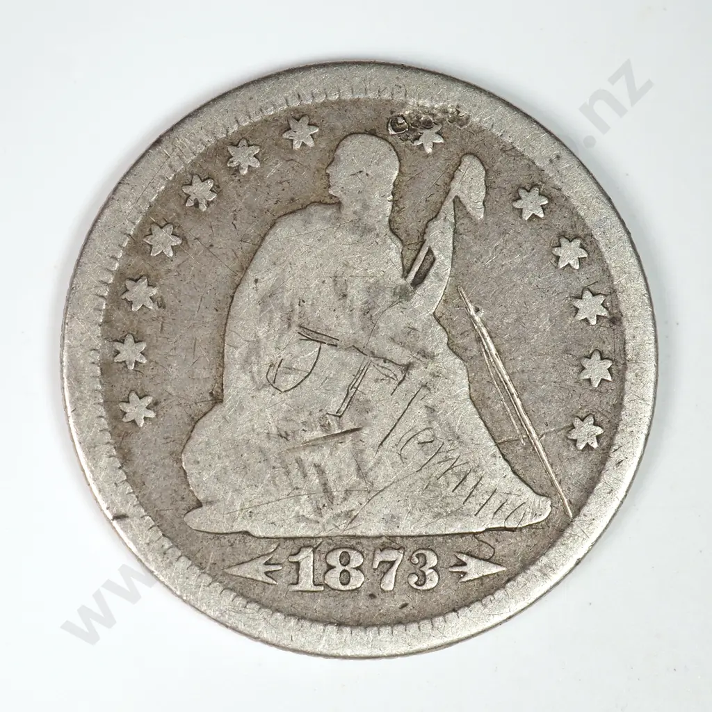 Capped Bust & Seated Liberty Quarter Dollar: 1873 - Reverse Scratches Else Very Good Image 1++
