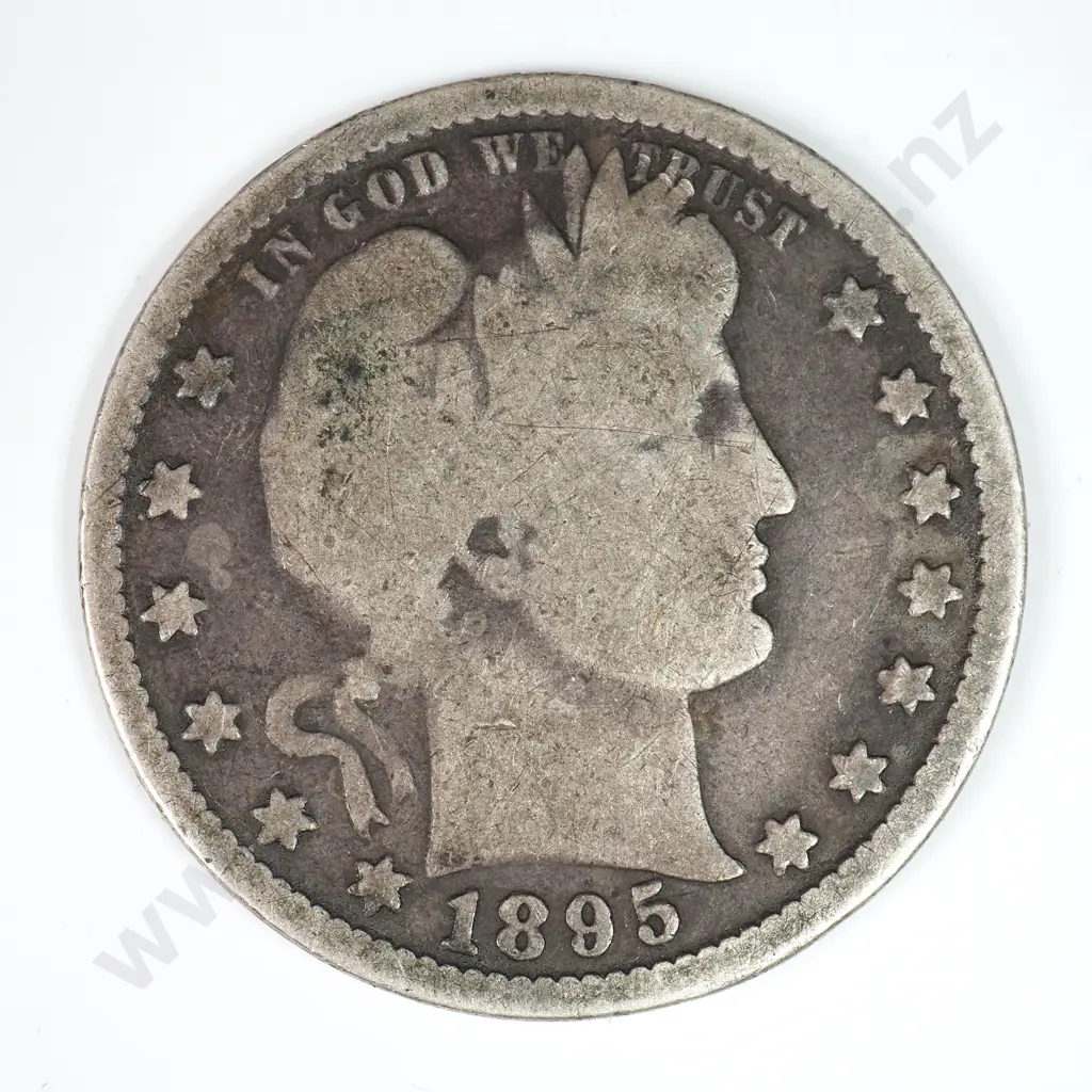 Barber Quarter Dollar: 1895 - Very Good. C.V USD $29 ( NZD $50 ) Image 1++