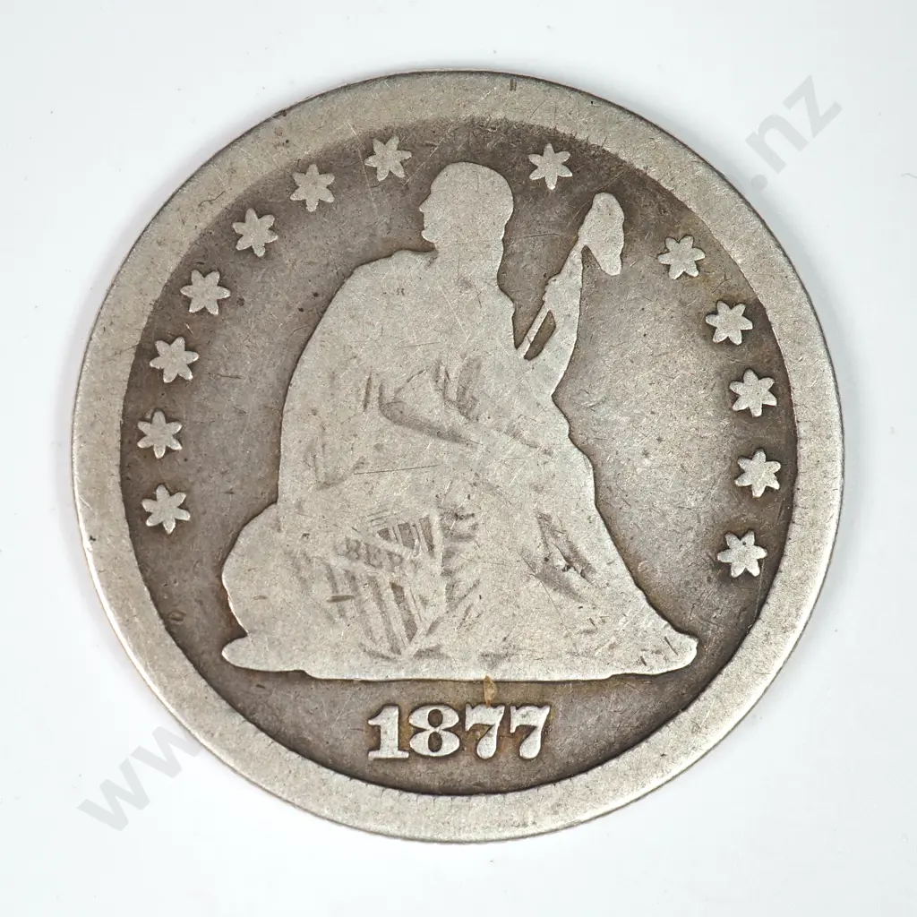 Capped Bust & Seated Liberty Quarter Dollar: 1877 S - Good. C.V USD $48 ( NZD $85 ) Image 1++