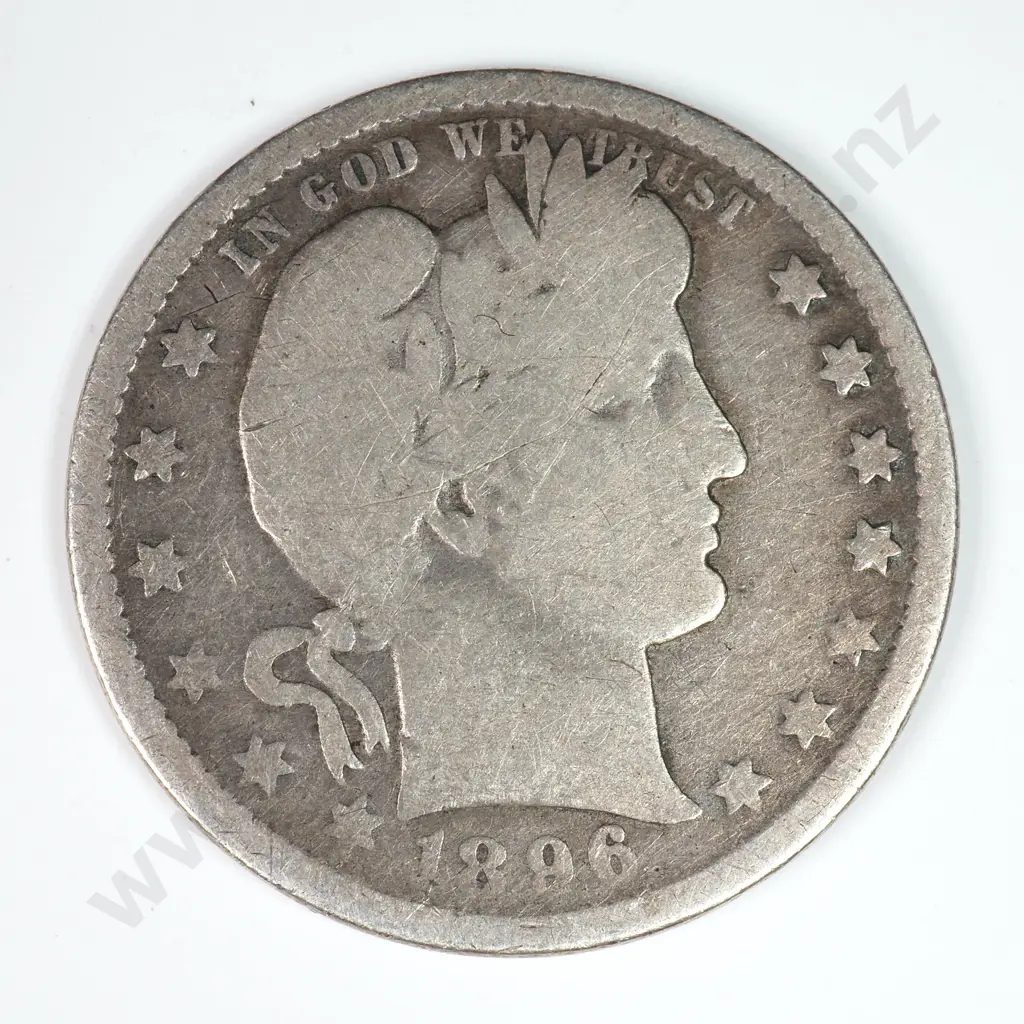 Barber Quarter Dollar: 1896 O - Good. C.V USD $29 ( NZD $91 ) Image 1++