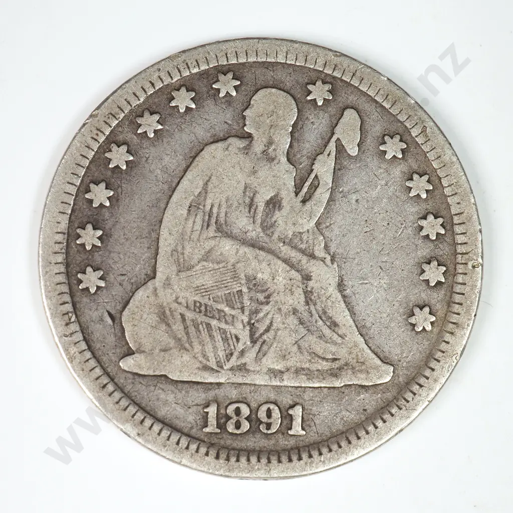 Capped Bust & Seated Liberty Quarter Dollar: 1891 - Fine. C.V USD $60 ( NZD $105 ) Image 1++