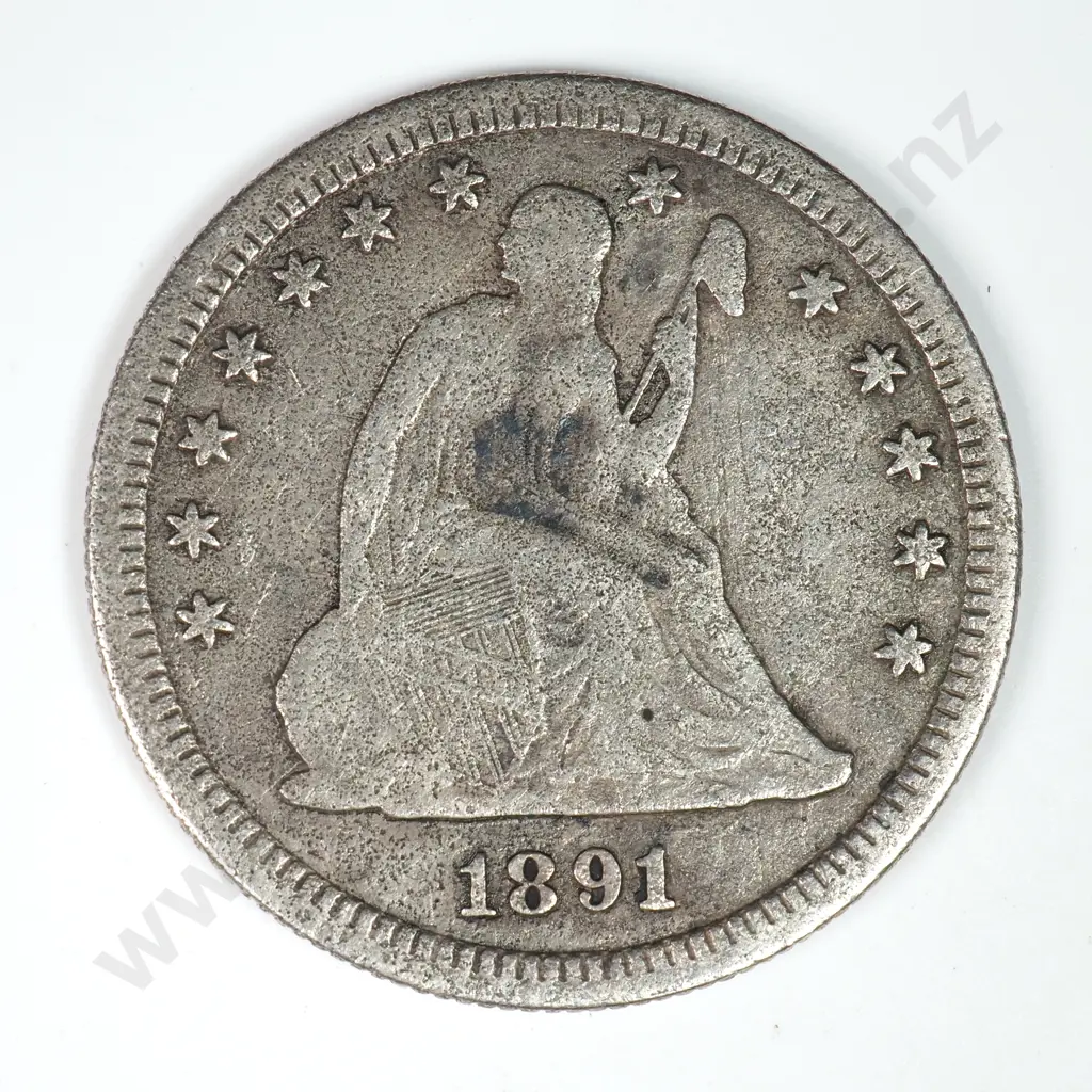 Capped Bust & Seated Liberty Quarter Dollar: 1891 S - Very Good. C.V USD $53 ( NZD $90 ) Image 1++