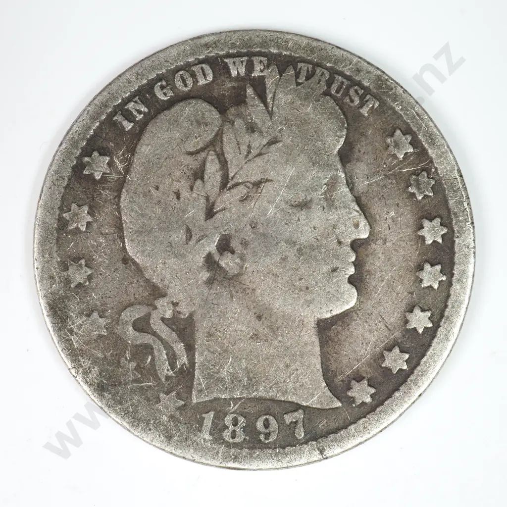 Barber Quarter Dollar: 1897 O - Good. C.V USD $71 ( NZD $125 ) Image 1++