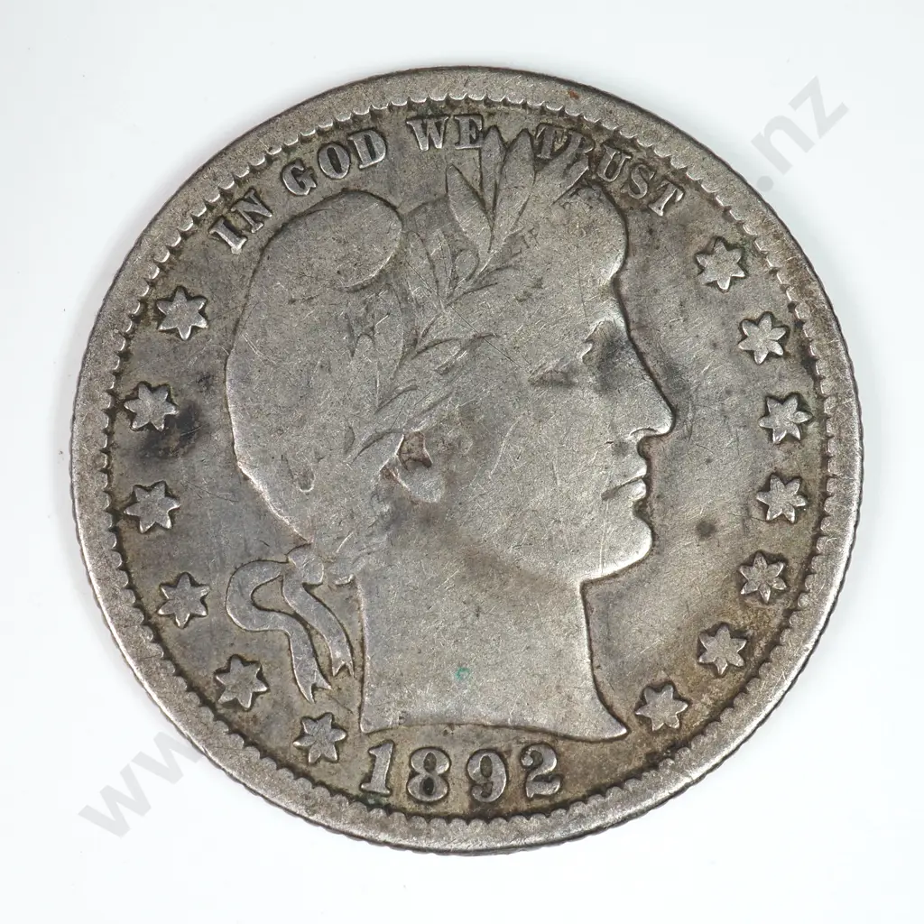 Barber Quarter Dollar: 1892 O - Fine. C.V USD $71 ( NZD $125 ) Image 1++
